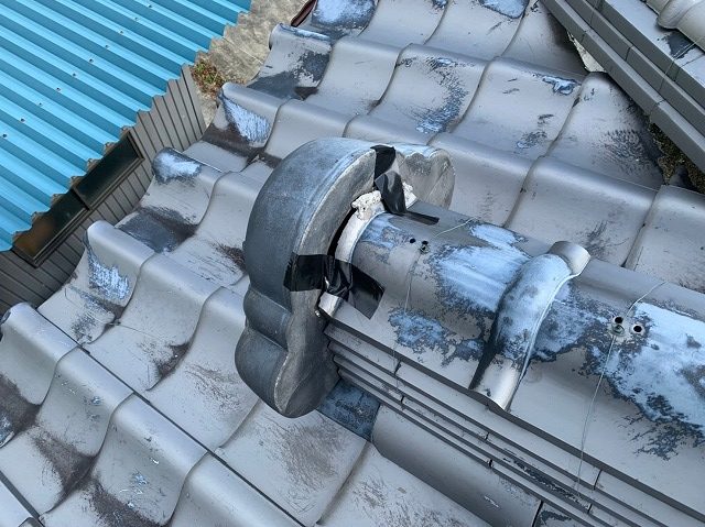 鬼瓦　防水テープ処置